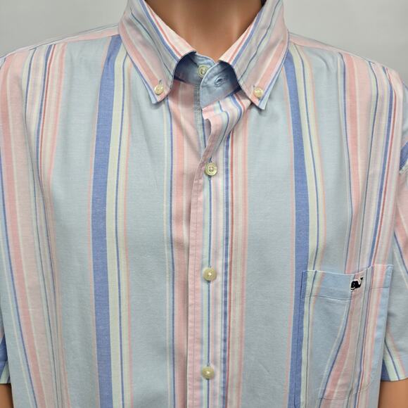 Vineyard Vines Stretch Cotton Short-Sleeve Awning Stripe Shirt S/S Men Big 2XB - Picture 5 of 15